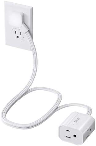 Short Extension Cord 3Ft, SUPERDANNY Mini Flat Plug Power Strip, 13A Indoor by SUPERDANNY