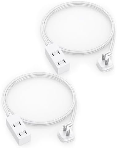 2-Pack Flat Plug Extension Cord - 3 Ft White 2-Prong Power Strip with 3 Polarized Outlets & Tamper Guard, 16/2 AWG 13A/1625W by LitStar