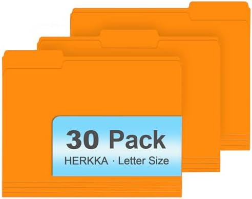 File Folder, HERKKA 30 Pack 1/3 Cut Tab File Folders, File Folders Great for Organizing and Filing, Letter Size, Orange by HERKKA