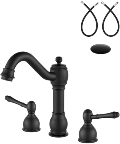 Aolemi Widespread Bathroom Sink Faucet 3 Hole Metal Lever Matte Black by Aolemi