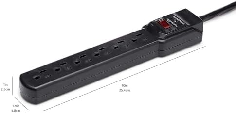 Amazon Basics 6-Outlet Surge Protector Power Strip with 200J Protection, Circuit Breaker, 2ft Extension Cord, Black, 2-Pack - Image 5