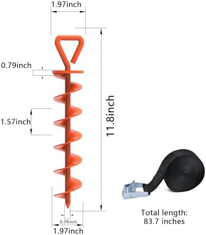Eurmax USA 4 Pack Heavy Duty Ground Stakes,Industrial Grade Spiral Steel Screw-In Trampoline Anchors with 4 Reinforced Straps,High Wind Stabilizing Kit for Dog Tie-Out,Canopies,Sheds,Swing Sets,Orange - Image 5