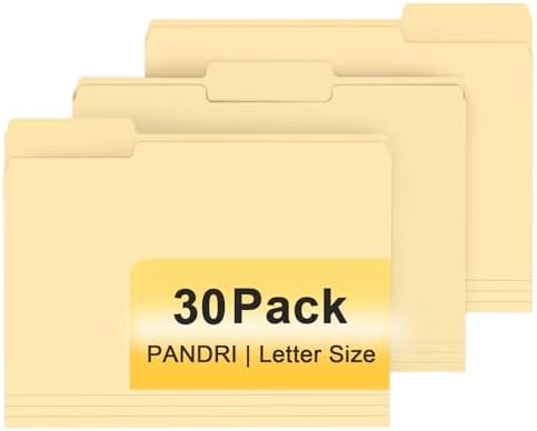 PANDRI Colored File Folders, 30 Pack 1/3 Cut Tab File Folder, Manila by PANDRI