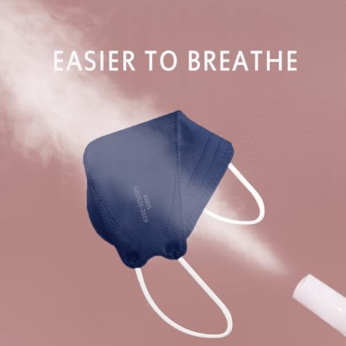 Borje KN95 Face Masks, 100 Pcs Disposable Face Masks, Navy Blue Mask Against PM2.5 from Fire Smoke & Dust Filter Efficiency 95% - Image 3