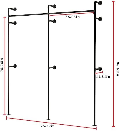 ORSENIGO Industrial Pipe Clothing Rack, Heavy Duty Metal Clothes Rack with Double Rods for Hanging Clothes, Wall Mount Space-Saving Garment Display Rack - Image 6
