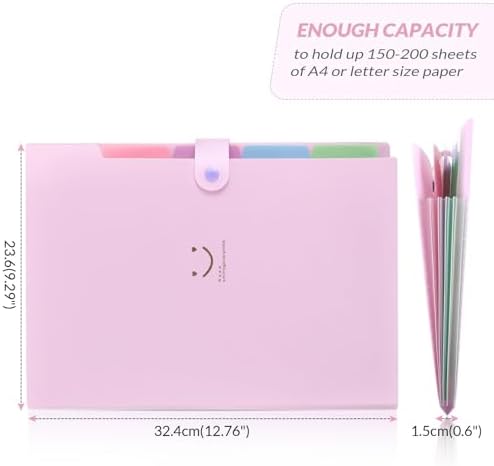 SKYDUE Expanding File Folder with 5 Pockets, Cute Accordion File Organizer, Letter Size Filing Folder, Portable Paper Receipt Organizer, School Office Supplies Purple - Image 5