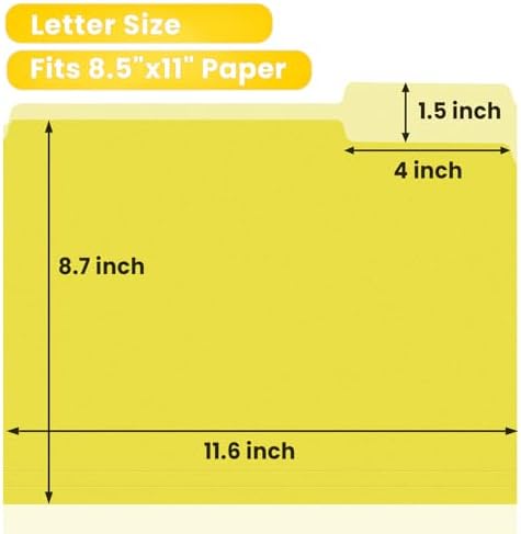 SUNEE File Folders, 120 Pack Manilla Folders 8.5 x 11, Colored File Folders Home Office School Supplies for Documents Files Paper, Yellow - Image 3