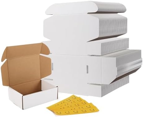 RLAVBL 75 Pack 6x4x2 Small Shipping Boxes, White Corrugated Cardboard Mailer Box for Packing, Mailing, Business by RLAVBL