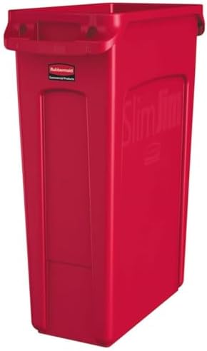 Rubbermaid Commercial Products Slim Jim Trash/Garbage Can with Venting Channels, 23-Gallon, Red, for Kitchen/Office/Workspace by RubbermaidCommercialProducts