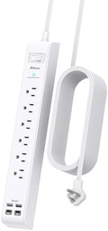Long Power Strip Flat Plug Extension Cord, 10-in-1 with 6 AC Outlets 4 USB Ports(2 USB-C), Ultra Flat Plug Braided Extension Cord, Wall Mountable, 1080J Surge Protection by Mifaso