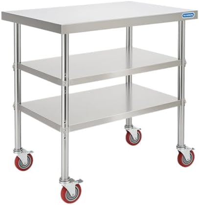 KUARBARR Stainless Steel Table with Wheels Stainless Steel Prep Table 24 x 30 Inch, NSF Commercial SS Metal Kitchen Prep Worktable for Restaurant Kitchen Garage Warehouse by KUARBARR