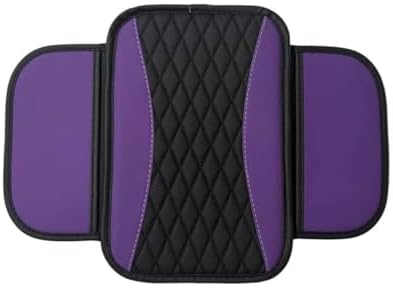 Car Center Console Cover, Patchwork Leather Center Console Covers for Cars, Waterproof Comfortable Car Armrest Seat Box Cover Protector, with 2 Side Storage Bag, Universal for Cars (Purple) by Unknown