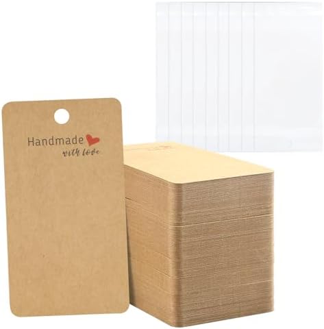 joycraft 100Pcs Earring Display Cards with Bags, 2x3.5 inch Earring Display Holder Cards, Brown Handmade with Love Earring Tags for Selling, Hanging Earring, DIY Jewelry Crafts, Retail by joycraft