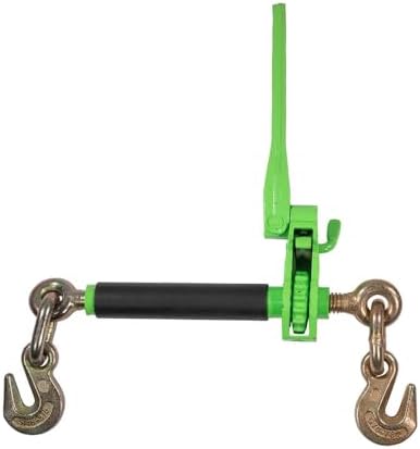5/16" - 3/8" Hi-Viz Green Heavy Duty Folding Handle Ratchet Load Binder w/Grab Hook 7,100 lbs WLL | Tie Down Hauling Chain Binders for Flatbed Truck Trailer by MyteeProducts