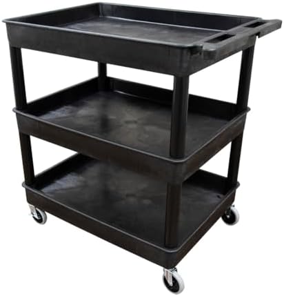 Stand Steady Tubstr Large 3 Shelf Utility Cart | Heavy Duty, Black HDPE & PVC, Holds Up to 300 lbs. | Storage & Rolling Tool Cart for School, Office, Garage & Warehouse - Image 6