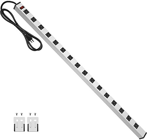 JUNNUJ Long Metal 16 Outlet Wide Spaced Power Strip, Silver, 15 FT Cord by JUNNUJHome