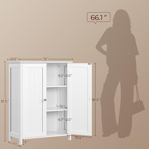 Yaheetech Small Bathroom Storage Cabinet for Towels with 2 Doors, White - Image 3