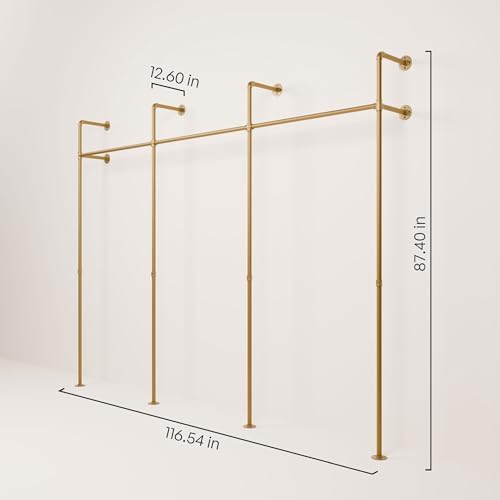 pamo Gold Clothing Rack Wall Mounted – 117" W × 87" H, 750 lbs - Image 2