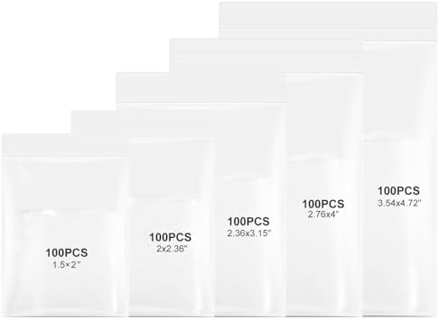 WEGOUP 500 Pcs Small Plastic Zip Bags, 5 Sizes, 2 Mil Thick by wegoup