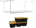 MonsterRAX 4x8 Rack and Bins Bundle | 4’ x 8’ Overhead Rack w/Storage Bins (White, 12"-21") by MonsterRAXStorageSolutions