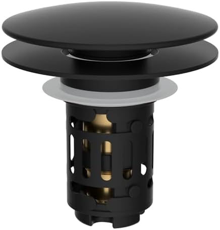 Hibbent Upgraded 3 in 1 Bathroom Sink Drain Strainer, Pop Up Sink Stopper with Big Push Cap, Anti-Clogging Metal Filter Basket,Sink Plug with Hair Catcher for 1.1''~2.36'' Basin, Matte Black by Hibbent