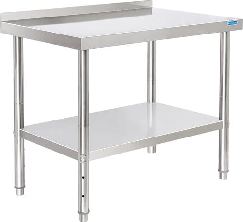 KUARBARR Stainless Steel Table for Prep & Work with Backsplash 24 x 36 Inches NSF Metal Commercial Kitchen Adjustable Under Shelf Worktable for Restaurant Home Outdoor by KUARBARR