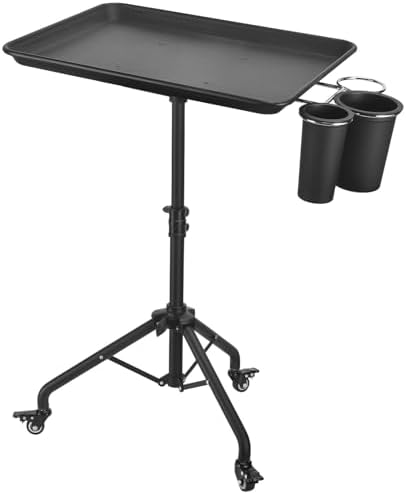 Salon Tray Cart, Metal Tattoo Tray with Tool Holder, Service Rolling Tray Adjustable Height, Storage Tray Trolley for Salon Spa Dental Use, Rolling Tray Cart by LWADALN