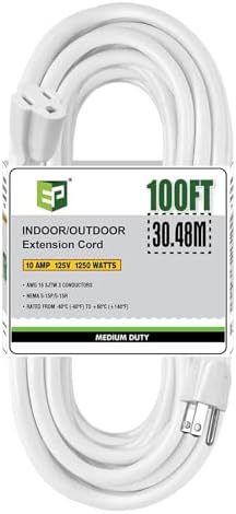 EP 100 FT Outdoor Extension Cord, 16/3 SJTW Heavy Duty White, ETL Listed by ENERGYPRO