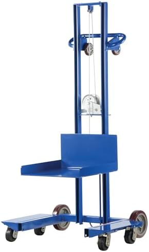Vestil LLPW-500-4SFL Steel Low Profile Lite Load Lift with Winch, Swivel Casters and Manual Floor Lock 20 in. x 20 in. Platform 400 Lb. Capacity Blue - Image 2