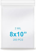 8''x 10'', (Pack of 200) 2 mil Thick Clear Plastic Reclosable Zip Poly Bags with Resealable Lock Seal Zipper for Photo, Jewelry, Bakery, Treats, Travel, Storage, Packaging & Shipping… by Enbreey
