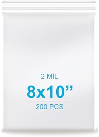 8''x 10'', (Pack of 200) 2 mil Thick Clear Plastic Reclosable Zip Poly Bags with Resealable Lock Seal Zipper for Photo, Jewelry, Bakery, Treats, Travel, Storage, Packaging & Shipping… by Enbreey