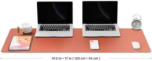Large Desk Mat - 47.2"x 17" Non-Slip PU Desk Pad for Office and Home - Ideal for Large Mouse Pad and Desk Mats on Top of Desks(Orange) - Image 2