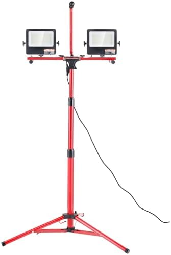 VEVOR LED Work Light with Stand, 10000 Lumen Dual-head LED Work Light with 27.6"-68.1" Adjustable and Foldable Tripod Stand, IP65 Waterproofed LED Tripod Work Light, with 5000 Kelvin Color Temperature by VEVOR