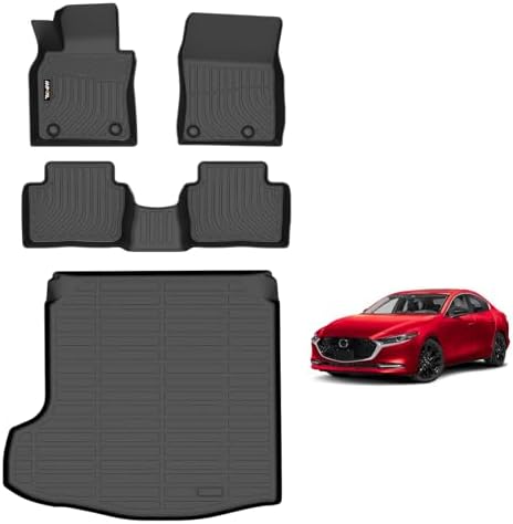 AIPOIL® Floor Mats & Cargo Liner Custom for 2019-2026 Mazda 3 (Only Sedan) All Weather Protection Non-Slip TPE Floor Liners Full Set Car Mats & Trunk Mat Accessories - Black by AIPOIL