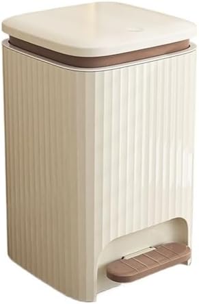 9/12 Liter Square Plastic Smart Trash Can with Double Opening Lid Pedal Trash Can for Living Room Bedroom Kitchen Bathroom Cream White Modern Design and Convenient Waste by Unknown