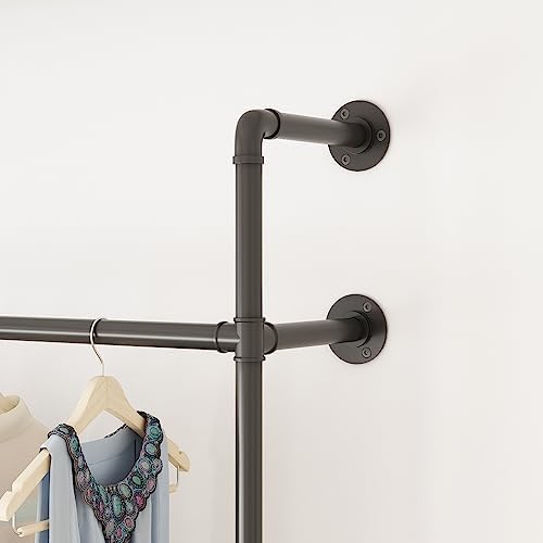 ORSENIGO Industrial Pipe Clothing Rack, Heavy Duty Metal Clothes Rack with Double Rods for Hanging Clothes, Wall Mount Space-Saving Garment Display Rack - Image 4