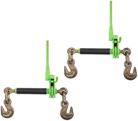 2 Pack 1/2" - 5/8" Hi-Viz Green Heavy Duty Folding Handle Ratchet Load Binder w/Grab Hook 18,100 lbs WLL | Tie Down Hauling Chain Binders for Flatbed Truck Trailer by MyteeProducts