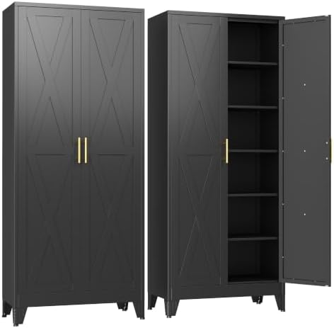 GAIOUS 74.8" Tall Kitchen Pantry Cabinet, Metal File Storage Cabinet Black by GAIOUS