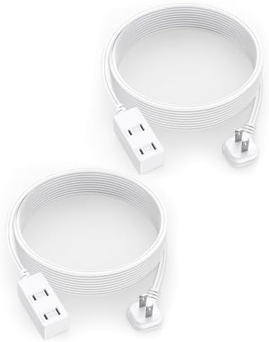 Flat Plug Extension Cord 2-Packs 12Ft White - 2-Prong Power Strip with 3 Polarized Outlets & Tamper Guard, 16/2 AWG 13A/1625W by LitStar
