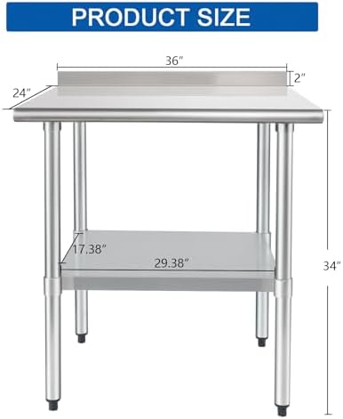HARDURA Stainless Steel Prep & Work Table 24 x 36 Inches Backsplash - Image 2