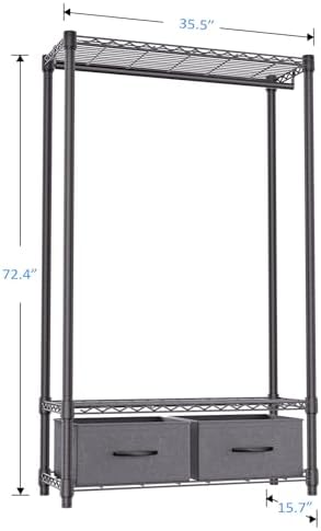 IZEUK Heavy Duty Garment Rack Wire Clothes Rack for Hanging Clothes (Dark Grey, 3 Tier with 2 box, 15.7" D x 35.5" W x 72.4" H) - Image 7