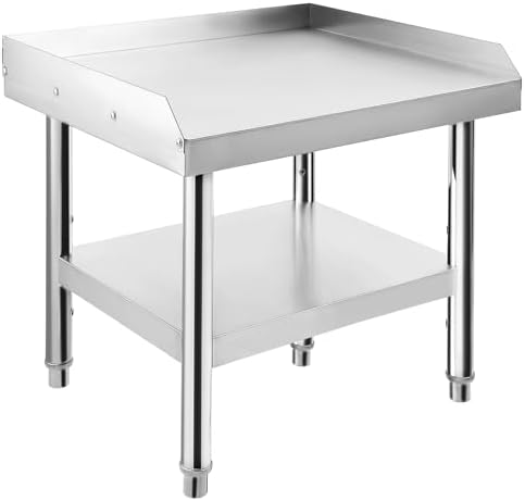 Stainless Steel 24x24x24 Inch Equipment Grill Stand Table, 660 Lbs Top & Bottom Shelf, Adjustable Legs, 2" Edge Baffle, for Hotel, Home, Commercial Restaurant Kitchen by Unknown