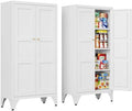 Letaya Metal Storage Cabinet with Doors and Shelves,47.3" H Bathroom Floor Kitchen Pantry Utility Cupboard Dining Home Office/Garage Organizers,White by LetayaMetalCabinets