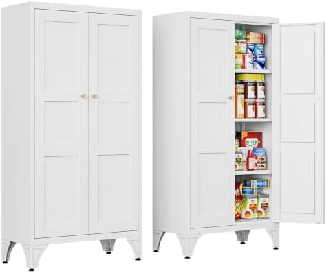 Letaya Metal Storage Cabinet with Doors and Shelves,47.3" H Bathroom Floor Kitchen Pantry Utility Cupboard Dining Home Office/Garage Organizers,White by LetayaMetalCabinets