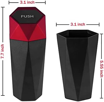 JUSTTOP Car Trash Can with Lid, Easy to Clean, Diamond Design Small Automatic Portable Trash Can, Used in Car Home Office Interior Accessories, 2PCS (Red) - Image 4