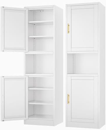 Ckzbx Tall Narrow Storage Cabinet 66.93" H Tall Bathroom Cabinets Metal Pantry Cabinet, 4 Adjustable Shelves for Kitchen, Home Office, Living Room, Dinning Room (16 inches Wide White) by Ckzbx