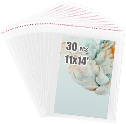 Egofine Self Sealing Cellophane Bags 30 PCS, Crystal Sealed Clear Bags for 11x14 Art Prints, Bag Size: 11.41x14.57 inches by Egofine