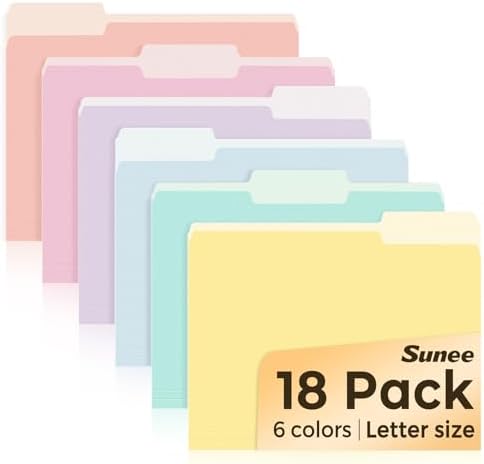 SUNEE File Folders, 18 Pack Manilla Folders 8.5 x 11, Colored File Folders Home Office School Supplies for Documents Files Paper, 6 Soft Colors by SUNEE