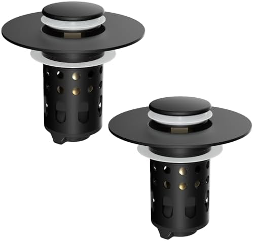 2PCS Universal 4in1 Bathroom Drain Stopper Metal Hair Catcher, Matte Black by GreatHomeEssentialsforYou