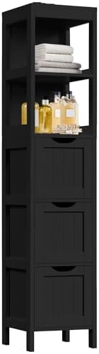 Yaheetech 56" Tall Narrow Bathroom Storage Cabinet with 3 Drawers, Black by Yaheetech